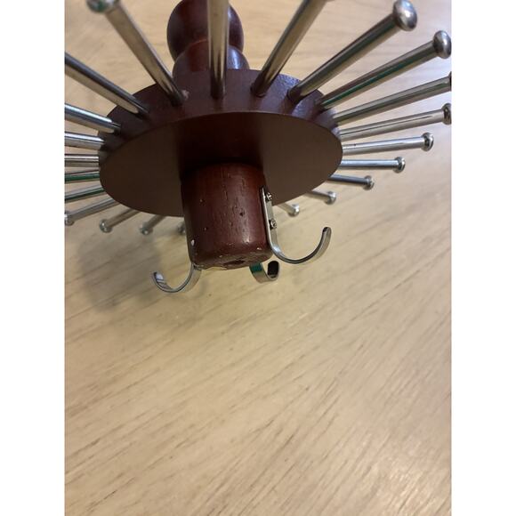 VTG Wood Tie Rack Round Hanger Spindle Closet Organizer Dark Red Brown Belts - Picture 5 of 10